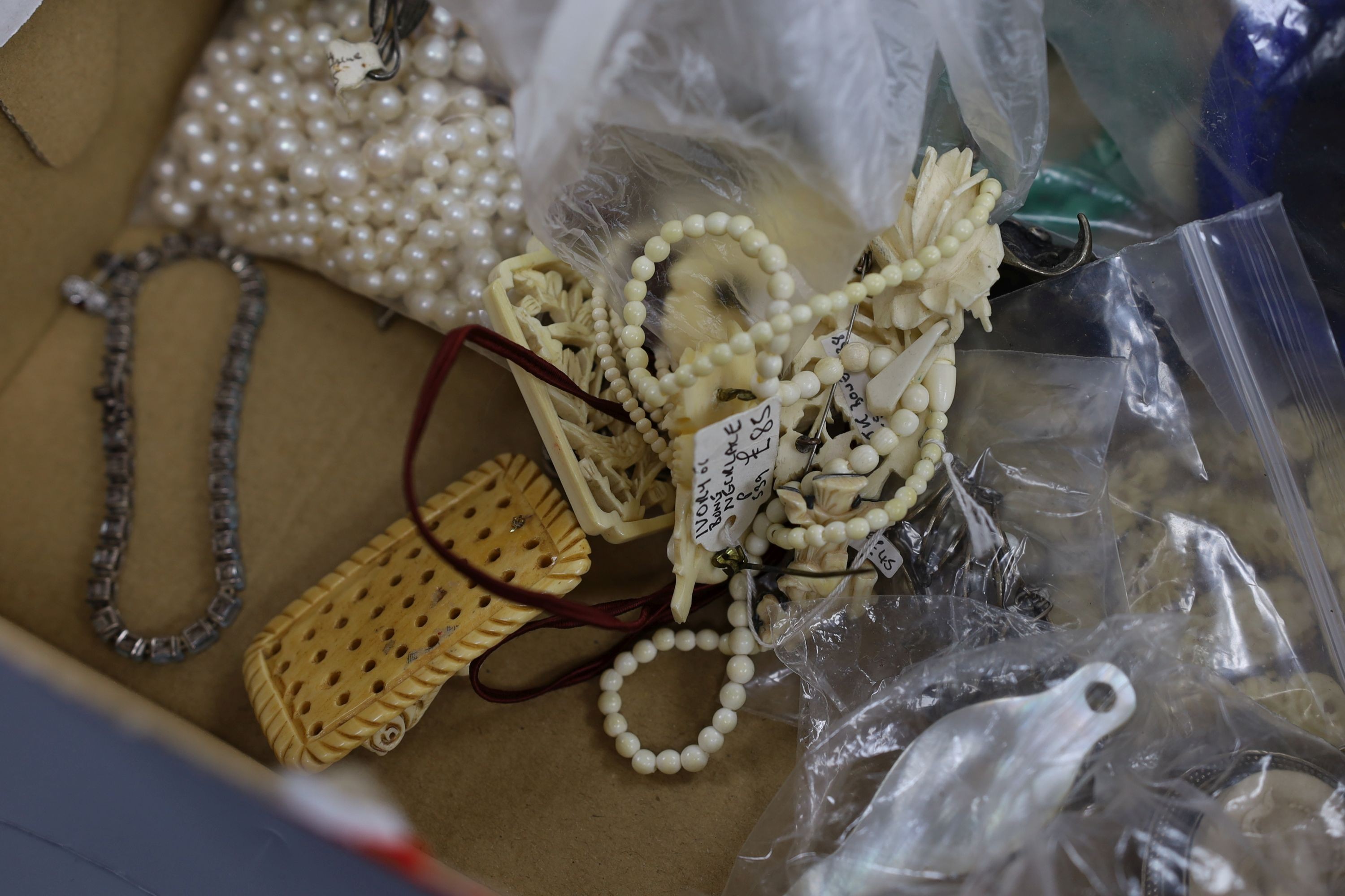 A quantity of assorted costume jewellery and other items including lorgnettes